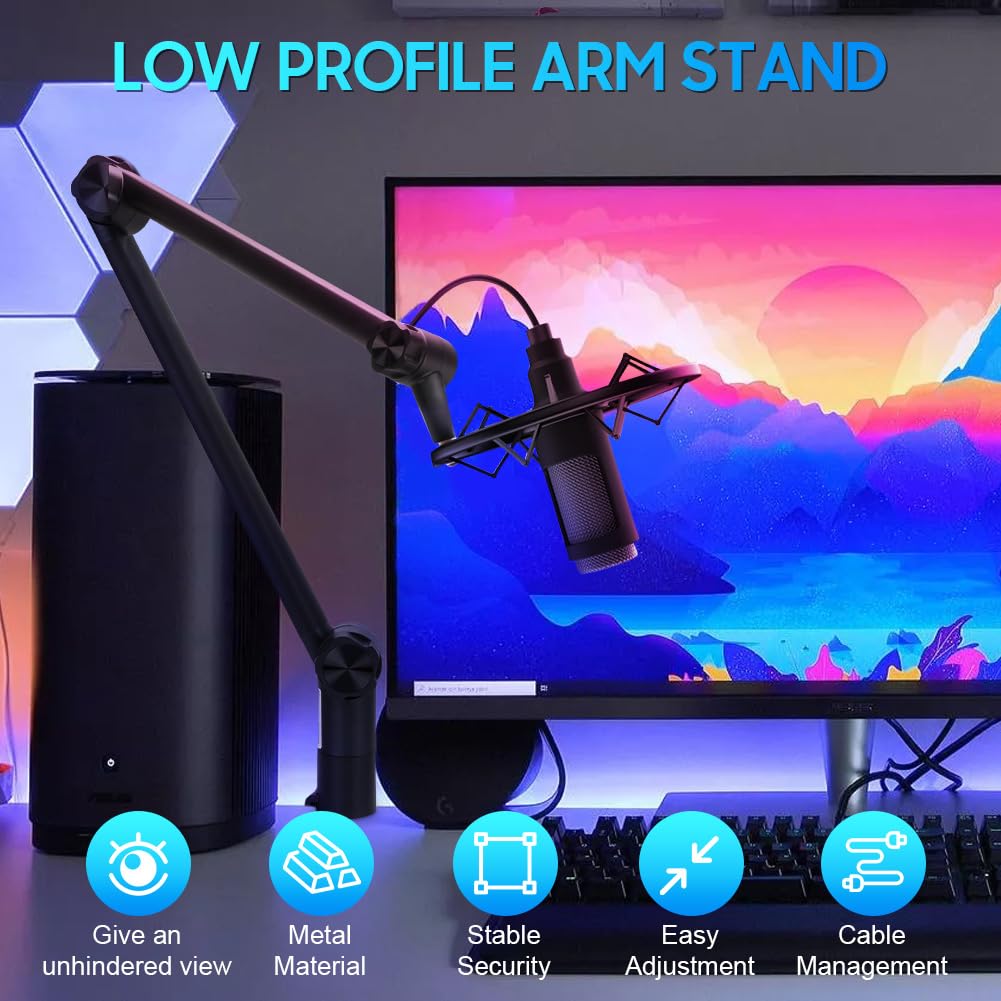 Wakects Mikrofon Arm, Kompakt Mikrofonhalterung mit 3/8 bis 5/8 Adapter, Faltbar, Vollständig Verstellbar für Podcast-Streaming, Gaming, Aufnahmen