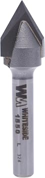 Whiteside 1550 V Groove 60 Degree Included Angle Router Bit 1/2 Inch Cutting Diameter, 7/16 Inch Point Length, 1/4 Inch Shank, 2 Inch Overall Length