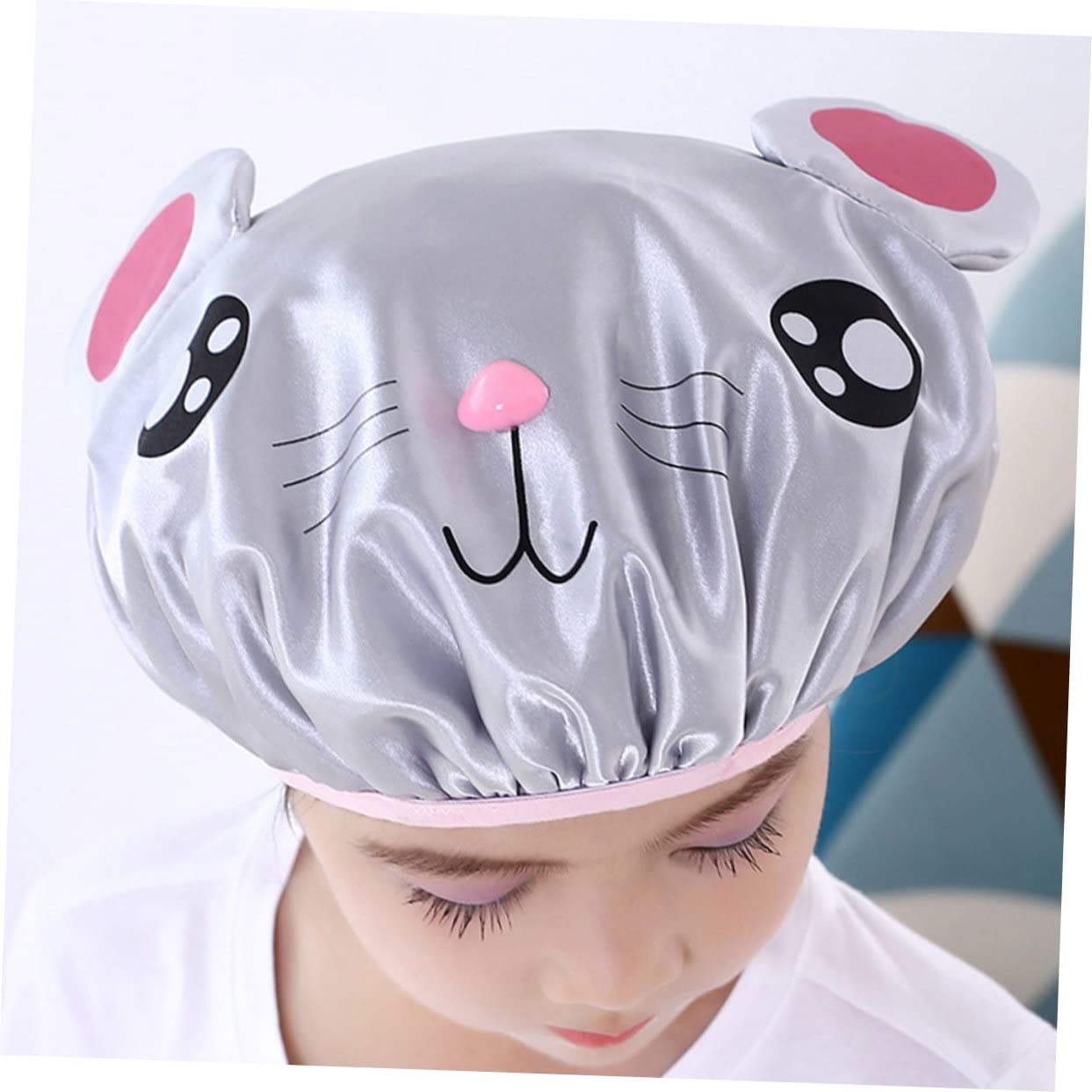 VICASKY 10pièces Bonnet De Garçon Fille Réutilisable De Caps De Bain Étanches Cartoon Souris Et Grise Pour Et Baignade