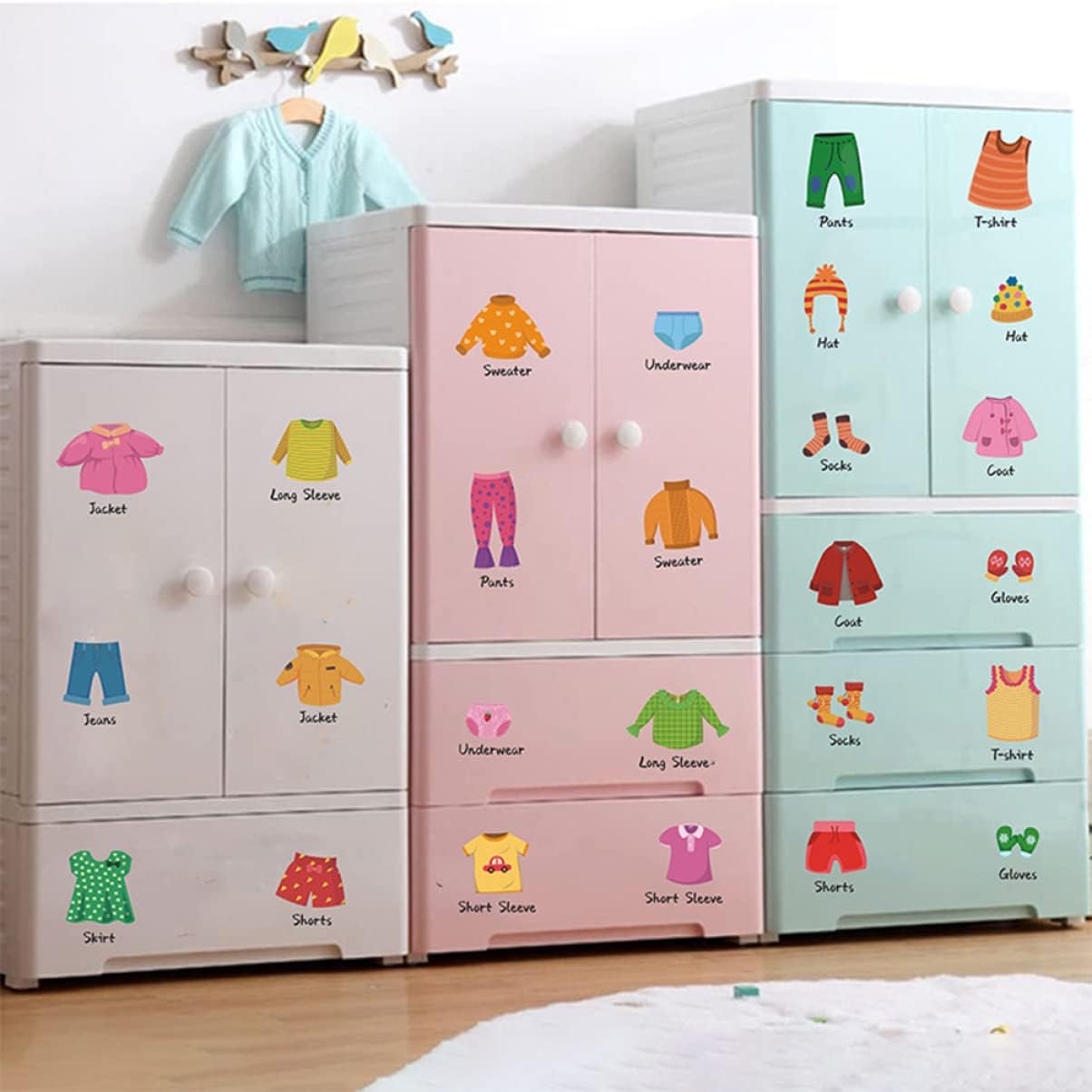 5sets Removable Wardrobe Stickers for Boys and Girls Clothing Decals Pictures Text for Easy Organization of Labels for Dresser Bedroom Decor