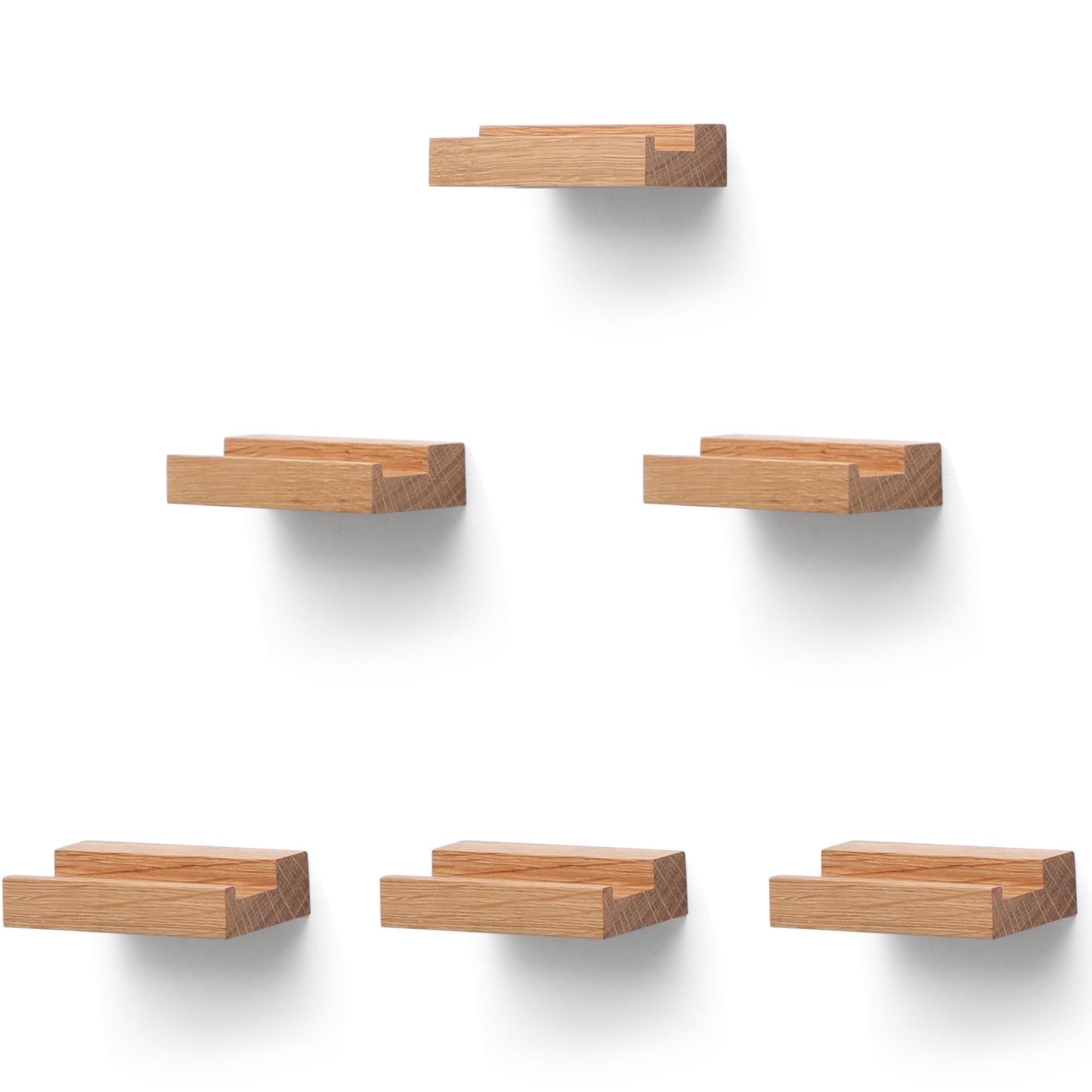 MIHORLIFE Solid Oak Wood, Record Wall Mount Shelf, Record Display Holder for LP Storage, Easy Install Floating Shelves(Nature Wood, Set of 6)