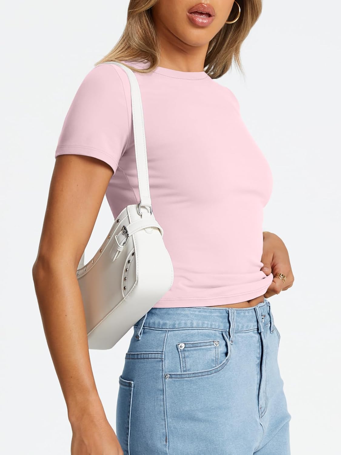 Trendy Queen Womens Basic T Shirts Summer Tops 2026 Crop Short Sleeve Slim Fit Tee Cute Gym Workout Clothes - Image 5