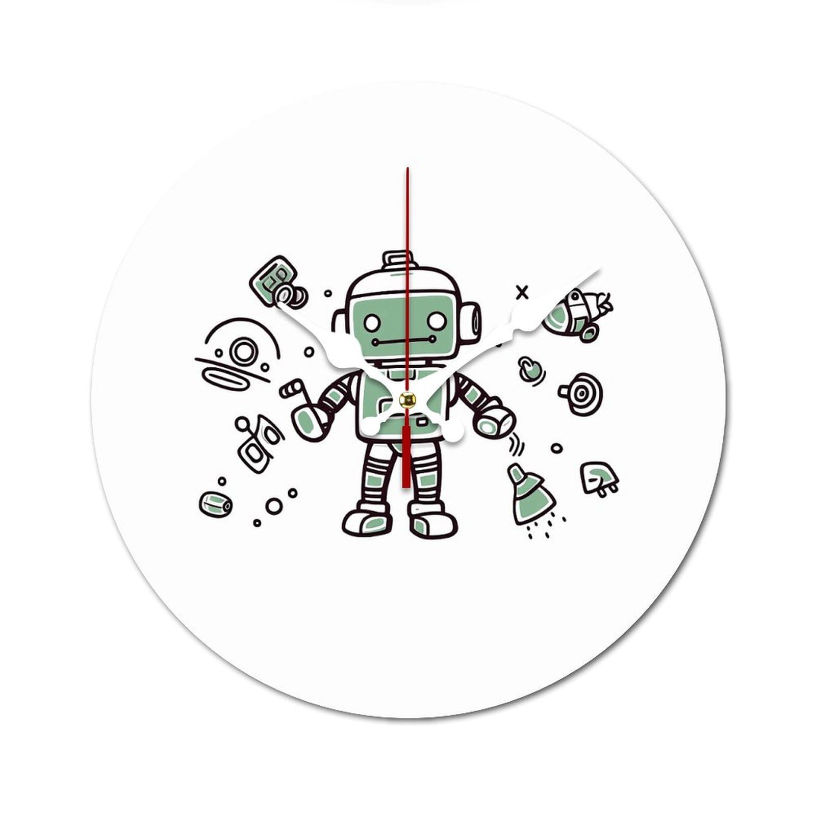 Horloge murale sans tic-tac en bois avec ligne robot moderne et sans cadre