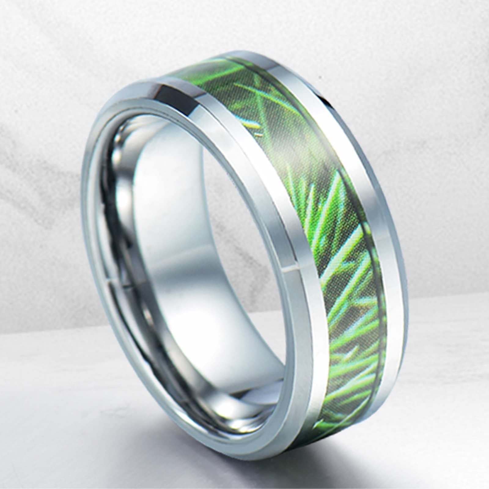 AMDXD Partner Halskette Personalisiert Wolfram mit Gravur Ich Liebe Dich, Zweig Muster Kette Pärchen 2er Ringe Anhänger, Silber für Damen Herren, Breite 8MM Länge 60cm/ 50cm