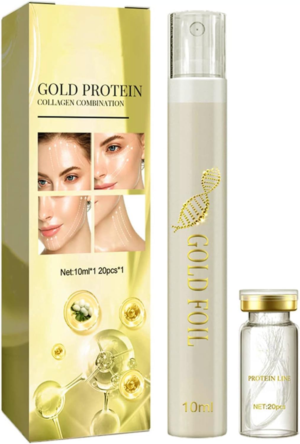 Soluble Protein Thread and Nano Gold Essence Combination,Protein Thread Lifting Set,Absorbable Collagen Thread for Face Lift,Smoothes Fine Lines,Enhance Elasticity (1pcs)