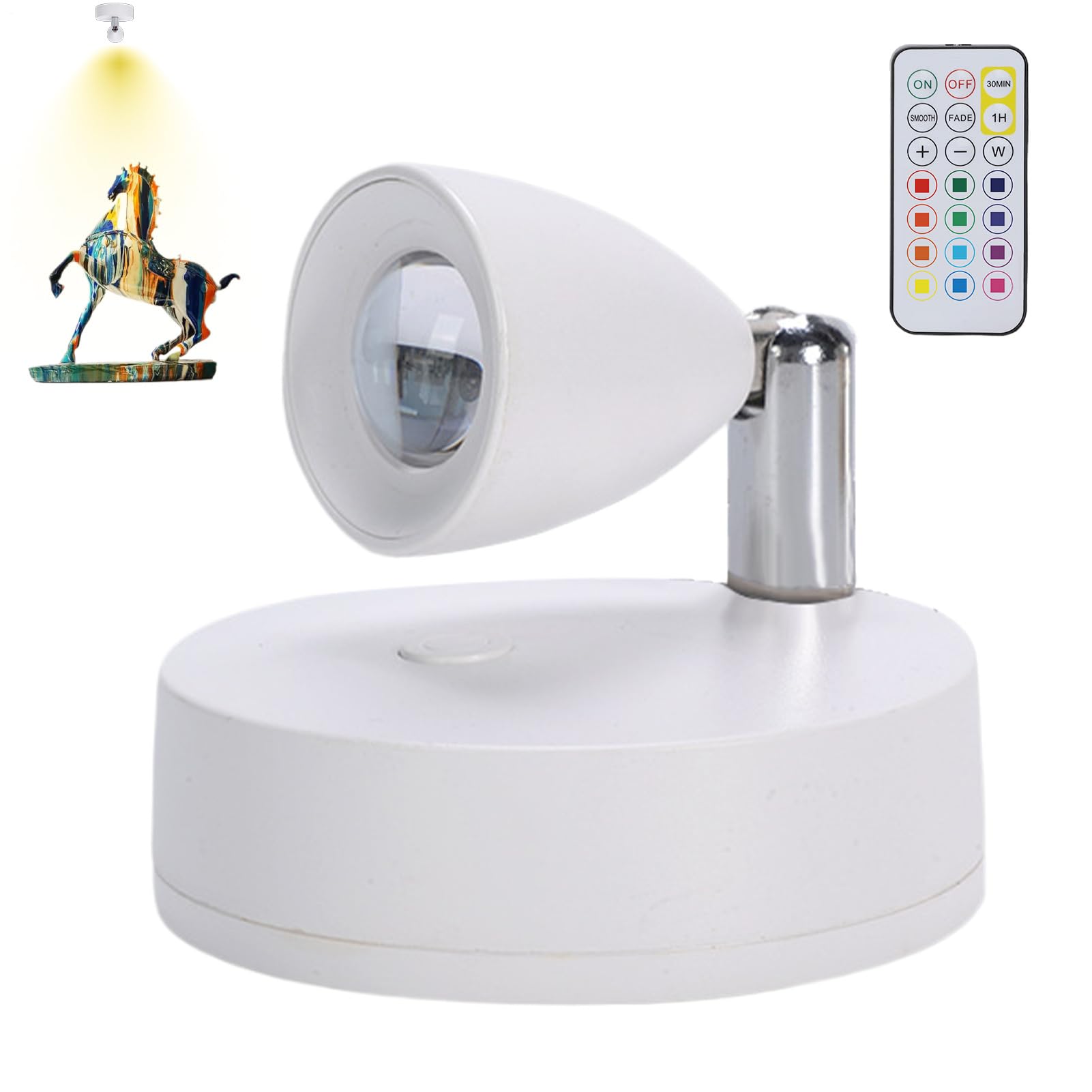 Indoor Uplighting for Art - Rechargeable LED Spotlights, Remote-Control Accent Lights for Decor | Battery Powered Beam Lights for Plants, Small Wireless Uplight Fixtures, Wall Art Sculpture Lighting