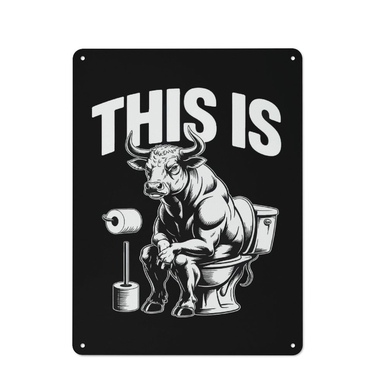 Junmoney Style-8 Workshop Style Bull On Toilet With Text Tin Sign 40X30cm, Workshop Wall Decor For Tool Room, Garage, Studio Or Home Bar
