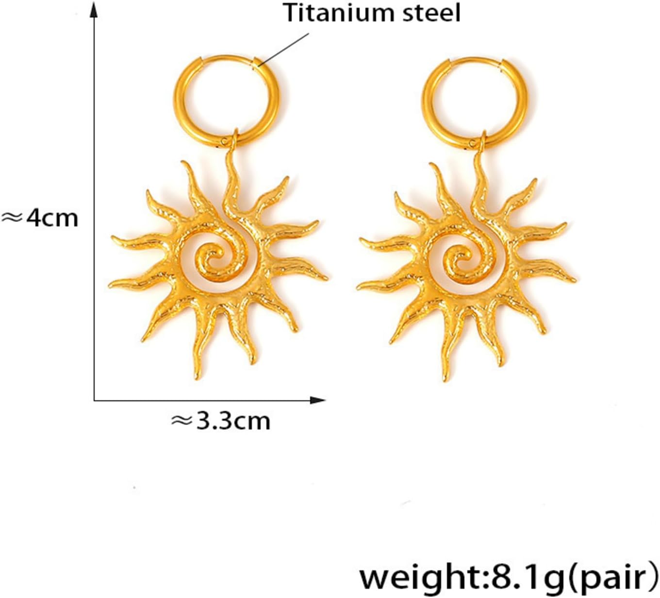 Gold Sun Earrings for Women Chunky Summer Beachy Hoop Earrings Vintage Sunflower Spiral Huggie Earring Boho Sunshine Statement Earring Prom Holiday Jewelry - Image 2