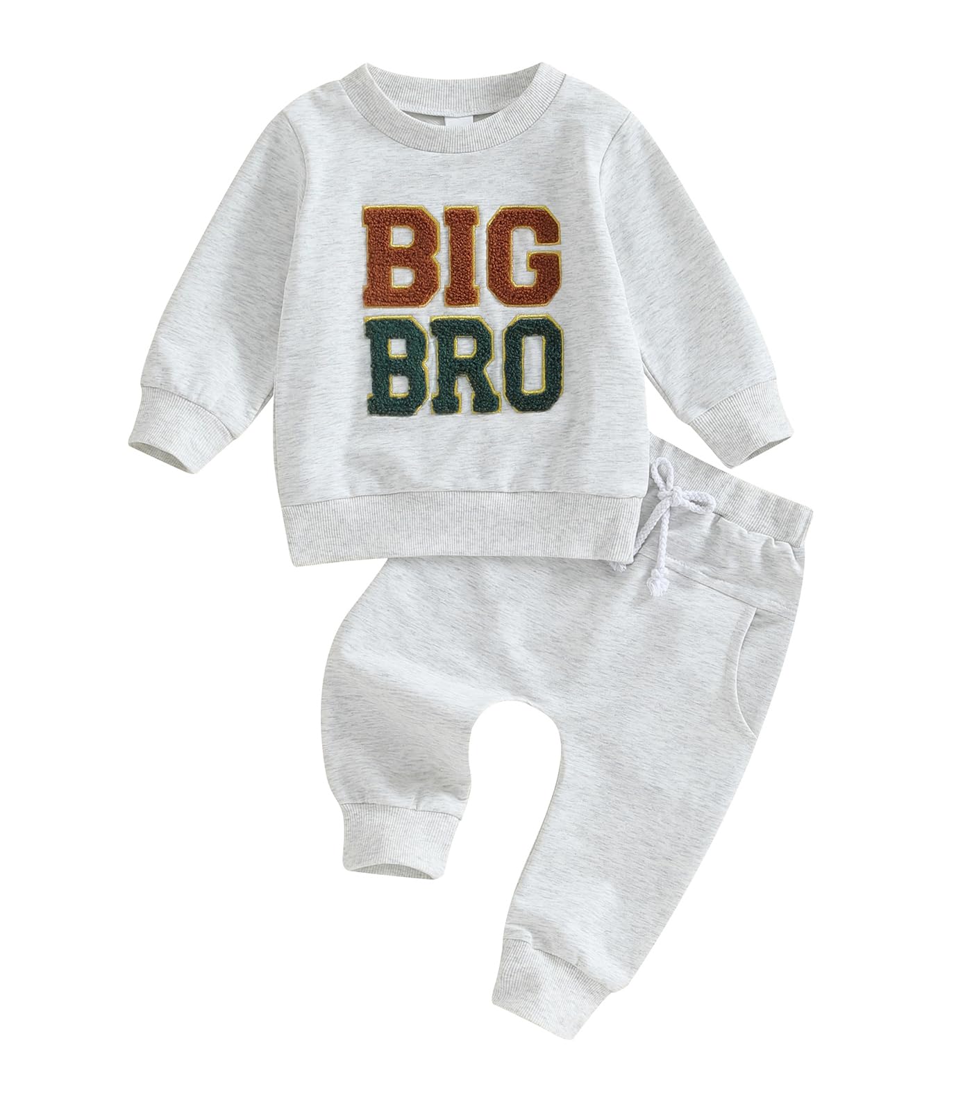 VISGOGO Infant Baby Boy Big Lil Bro Matching Set Sweatshirt Romper Embroidery Sweater Toddler Clothes (Grey-Big bro, 3-4 Years)