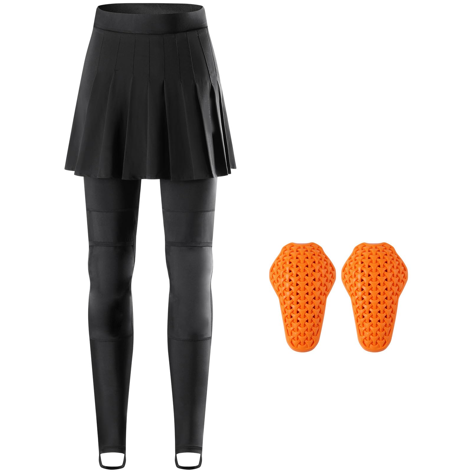 Kobiety 2-w-1 Spódnica Motocykl Leggings Z Wymienną Zbroję Kolaną, Wysokiej Talii A-Line Spodnie Jeździeckie, Stylowe Casual Codzienne Noszenie Siatki Oddychające Spodnie Biker