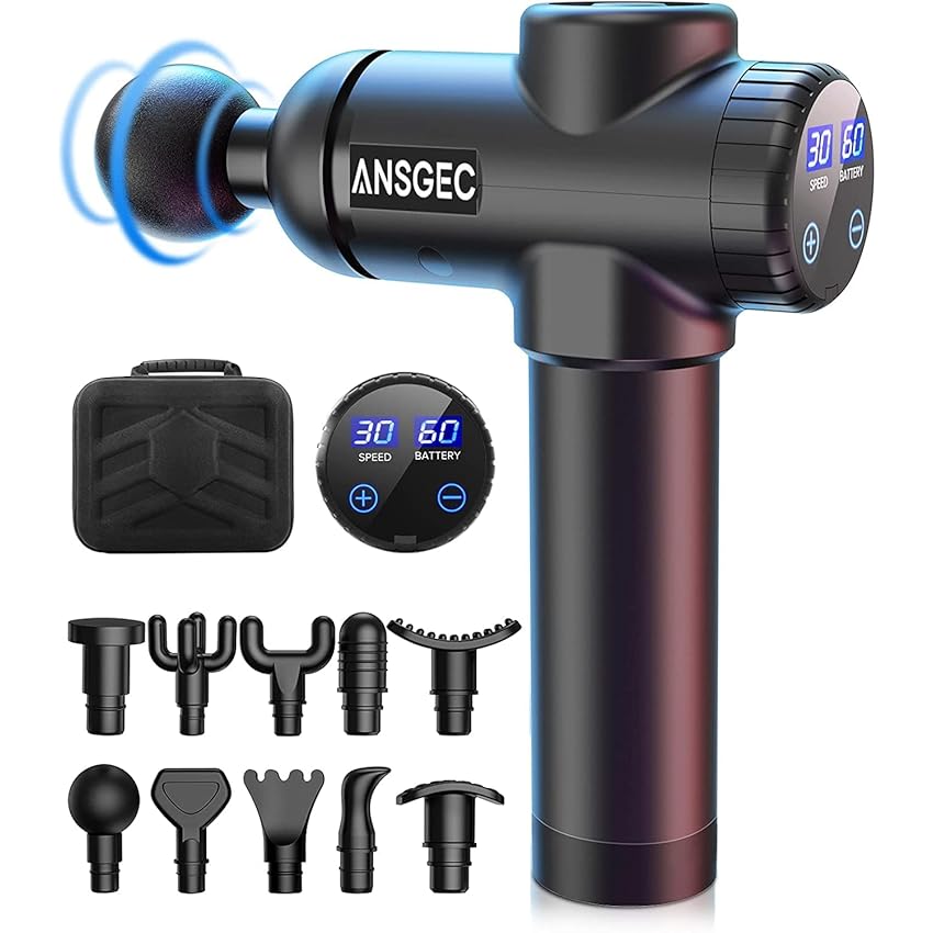Immagine del prodotto Pistola Massaggio Muscolare, Massaggiatore Potente per Alleviare il Dolore, Pistola Massaggiante Portatile Profondo Tessuto 30 Velocità 3200 RPM, Massage Gun Ultra Silenzioso per Muscoli 10 Testine