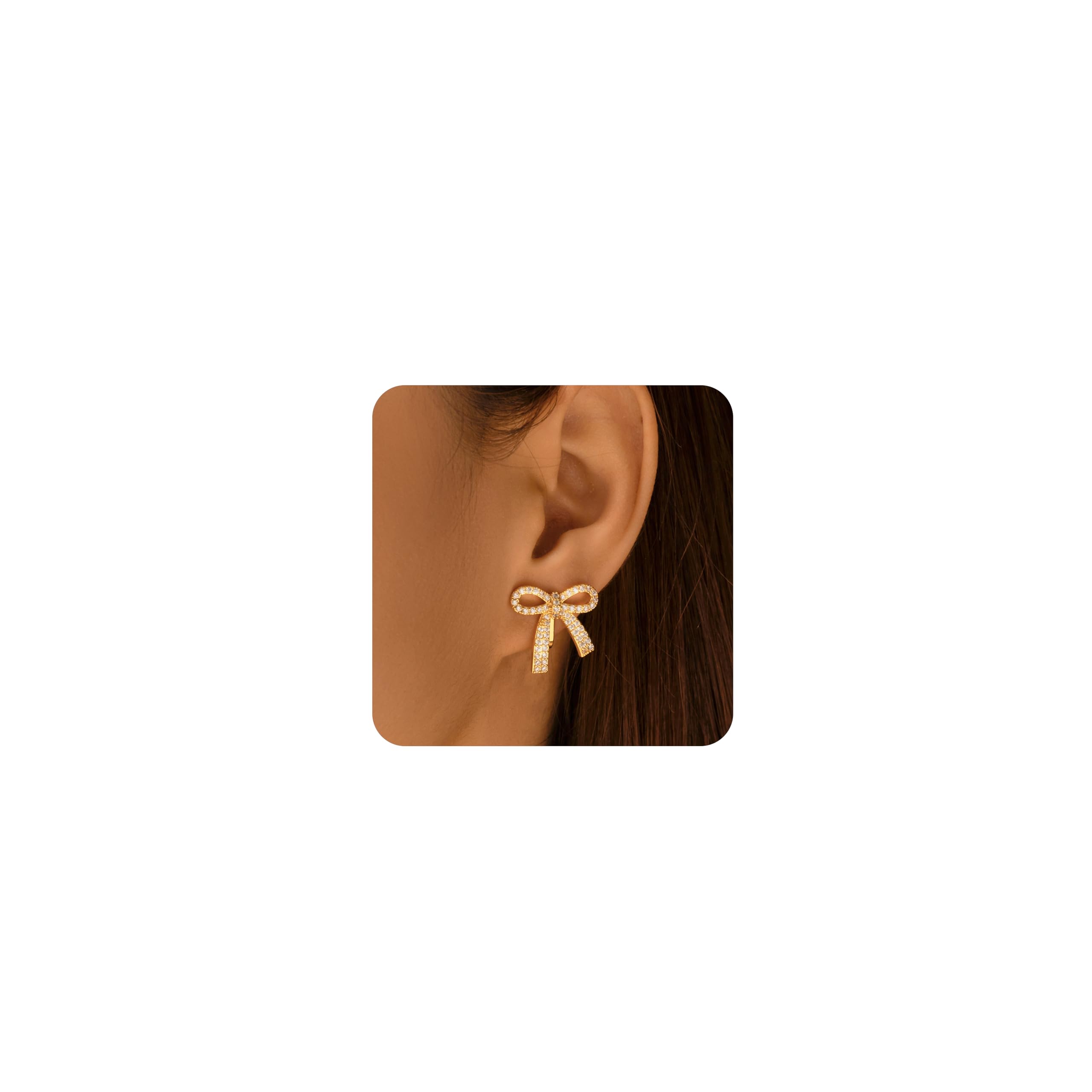 LOFITOR Gold Clip On Earrings for Women 14K Gold Clip-on Earrings Non Piercing Bow Earrings Ribbon Dangle Drop Tassel Ch