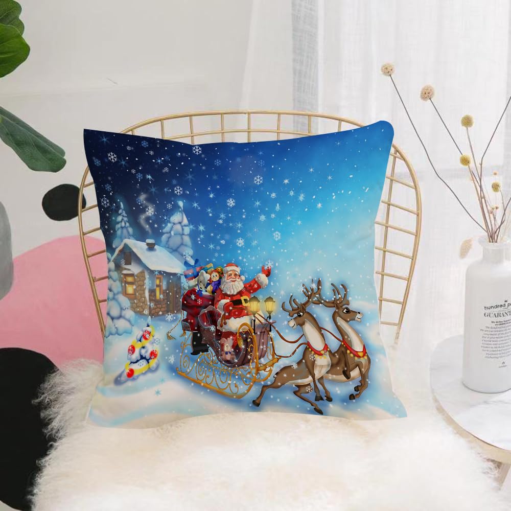 HYMSXW Cushion Cover,Throw Pillow Case Home Decorative for Living Room Bedroom Sofa Chair 20X20 Inch,Christmas Santa Claus Sled with Reindeer and Toys in Snowy Tone North Tole Fant,Pillowcase 50X50cm