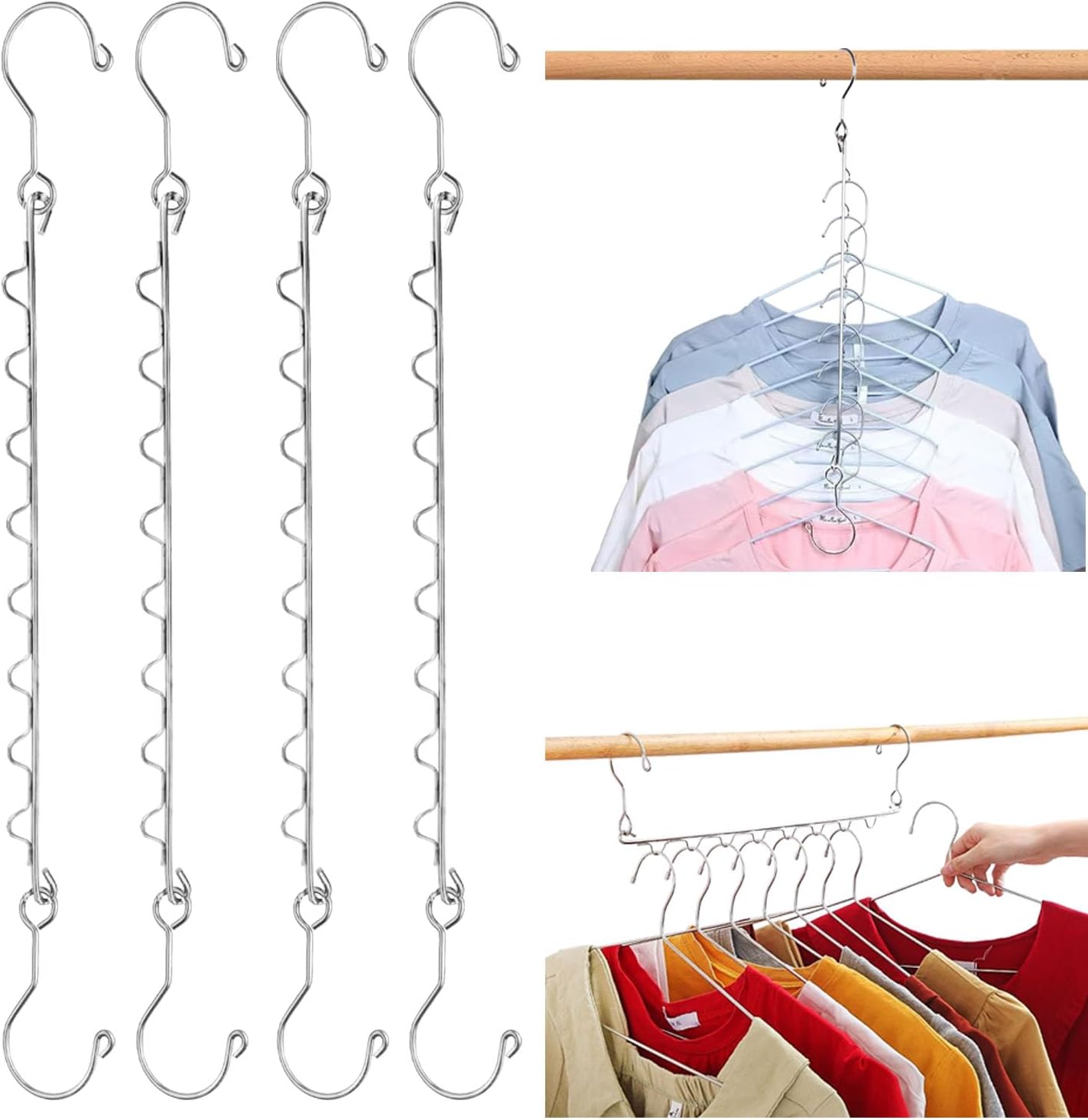 Space Saving Hangers for Clothes 16 Pack,8 Holes Metal Hanger Organizer, Capacity Magic Closet Space Savers，College Dorm Room Essentials，Silver