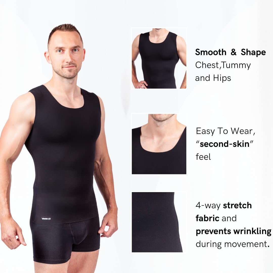 LIPOELASTIC Gilet Modellante Uomo Everyday Shape - Canottiera Contenitiva Invisibile con Bordi Taglio Laser Senza Cuciture, Scollo Rotondo Profondo, Inserti in Cotone sotto Le Ascelle
