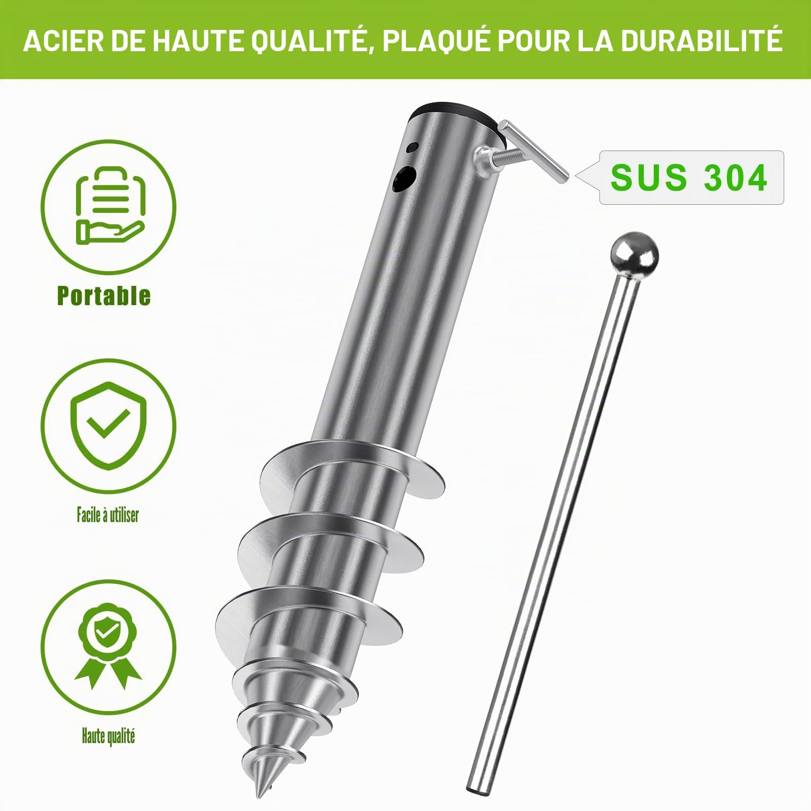 Dolibest Ancre de Sable pour Parasol de Plage en Acier Robuste (3 Manchons, mâts 2,5–5,1 cm) – Piquet Coupe-Vent à Spirale soudée pour Une stabilité optimale