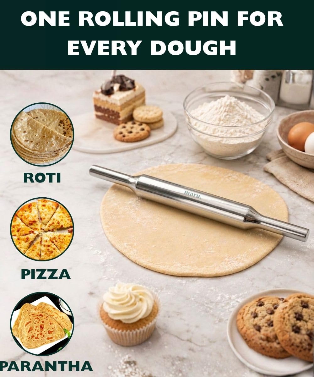 Maru Stainless Steel Rolling Pin - Chapati & Roti Roller -6 Maru Stainless Steel Rolling Pin - Chapati & Roti Roller -6