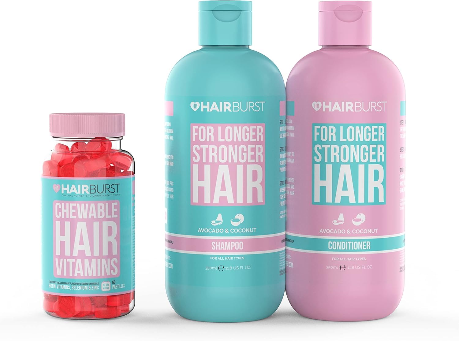 HAIR BURST Shampoo, Conditioner & Chewable Vitamin Bundle All Natural Hair Growth For Longer, Stronger Hair