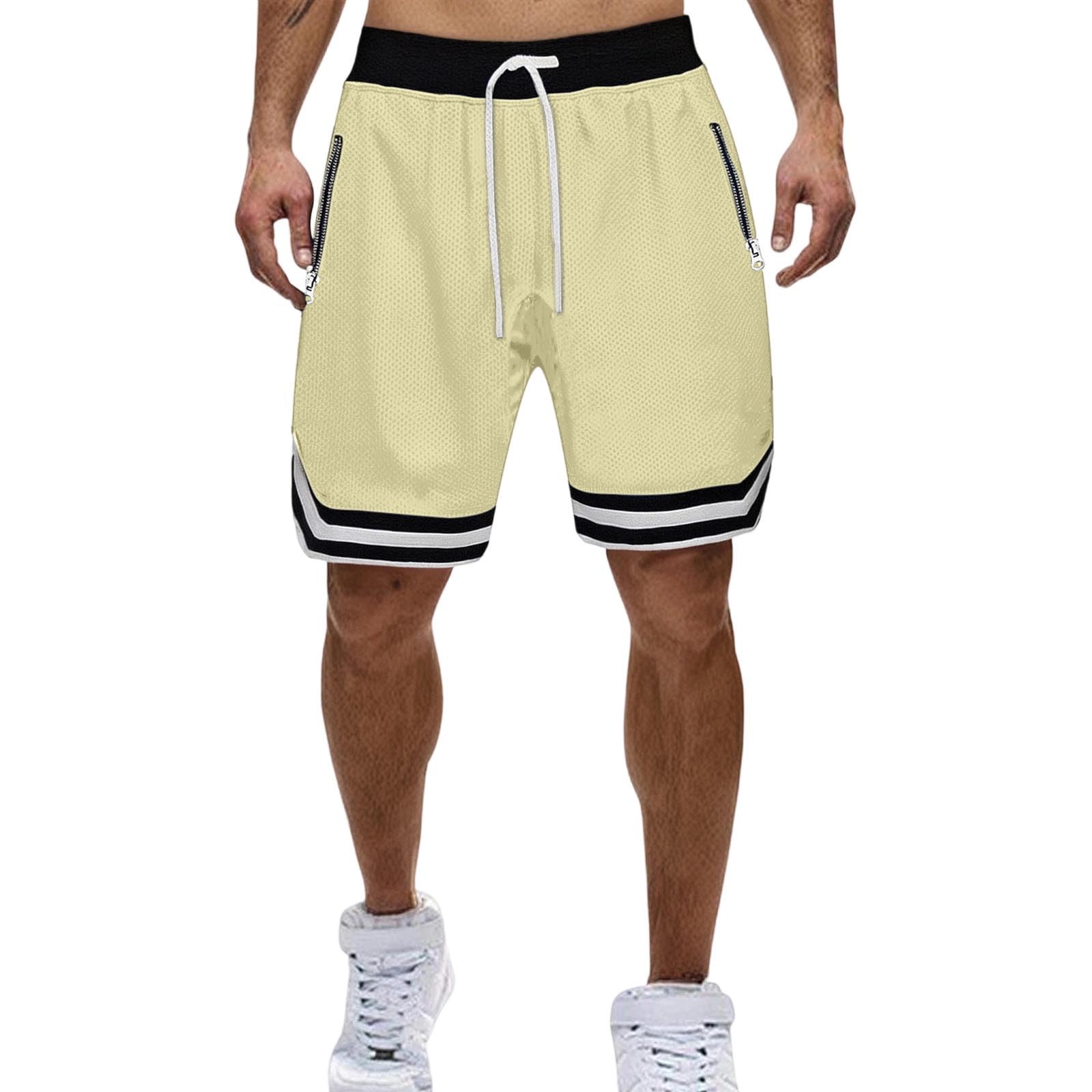 Kurze Hosen Herren Sommer Casual Shorts Atmungsaktiv Herrenshorts mit Kordelzug Taschen Elastische Taille Freizeitshorts Bermuda Kurz Hose Männer Fitness Outdoorshorts Beige M