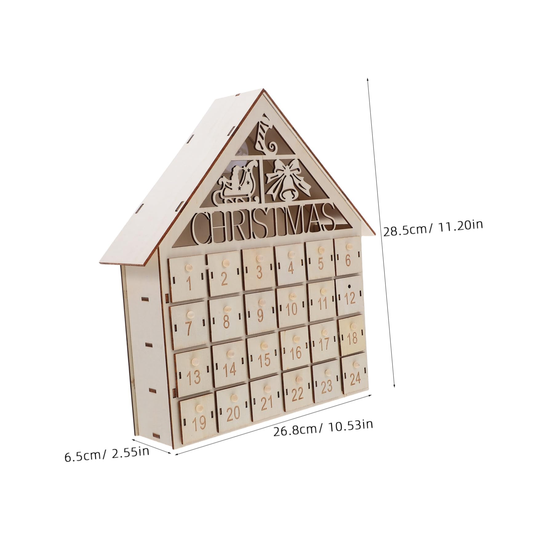 SOLUSTRE Led-adventskalender aus Holz mit Beleuchteter Countdown-kalender bis Weihnachten Wiederverwendbarer Weihnachtskalender mit Hölzernem Weihnachtshäuschen für Familie und Dekoration