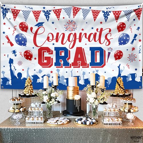 Image of KatchOn, Red and Blue Congratulations Banner, XtraLarge, 72x44 Inch, Graduation Backdrop for Graduation Decorations 2026, Congrats Grad Banner, Graduation Banner Class of 2026 Decor