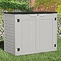Greesum Outdoor Horizontal Resin Storage Sheds 34 Cu. Ft. Weather Resistant Resin Tool Shed, Extra Large Capacity Weather Resistant Box for Bike, Garbage Cans, Lawnmowe, Without Divider