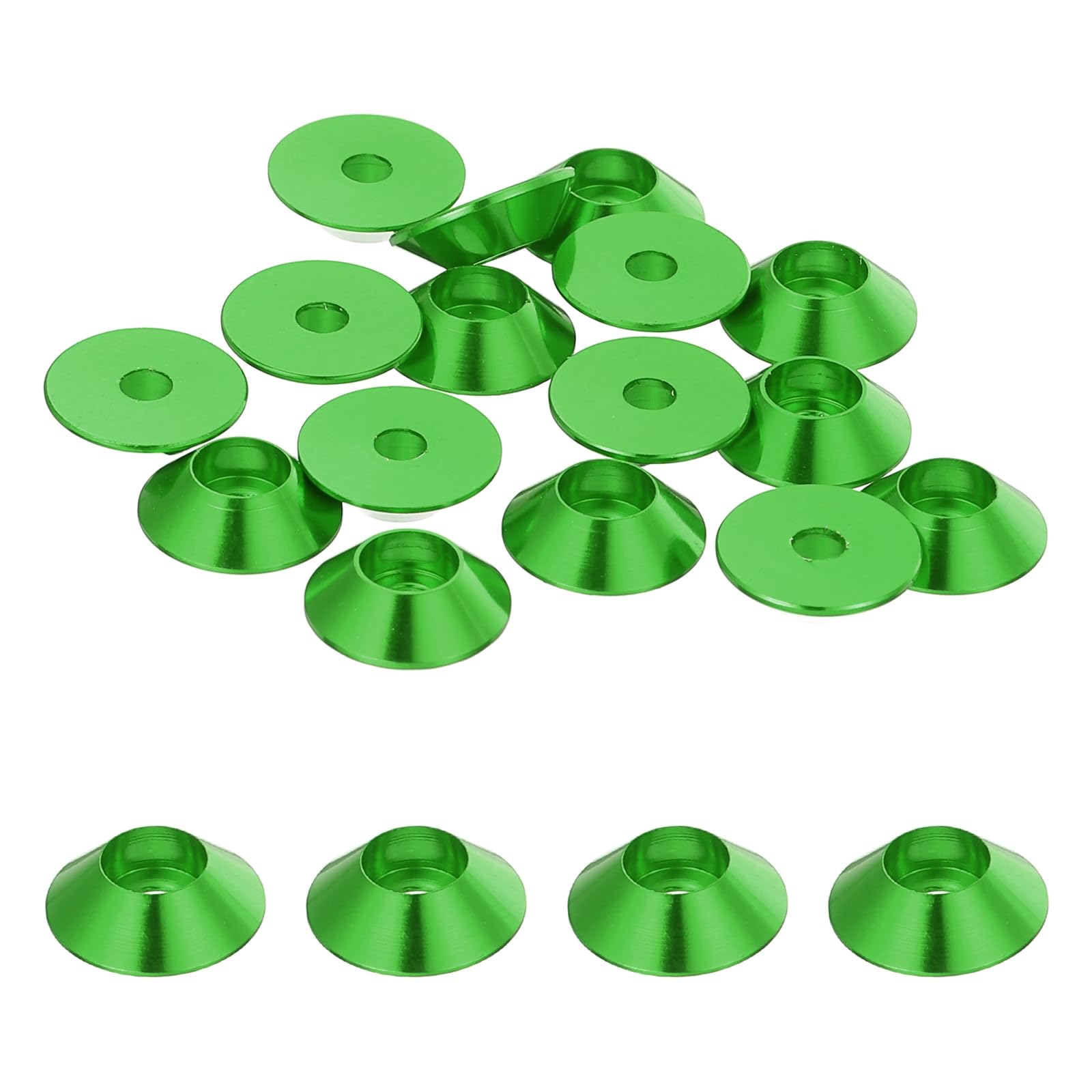 sourcing map M2 Cone Cup Washers, Anodized Aluminum Gaskets Cup Head Washer Gasket for Screw RC/FPV/PC/Drone/Mechanical Accessories Model Parts, Pack of 20 (Green) โ image 1