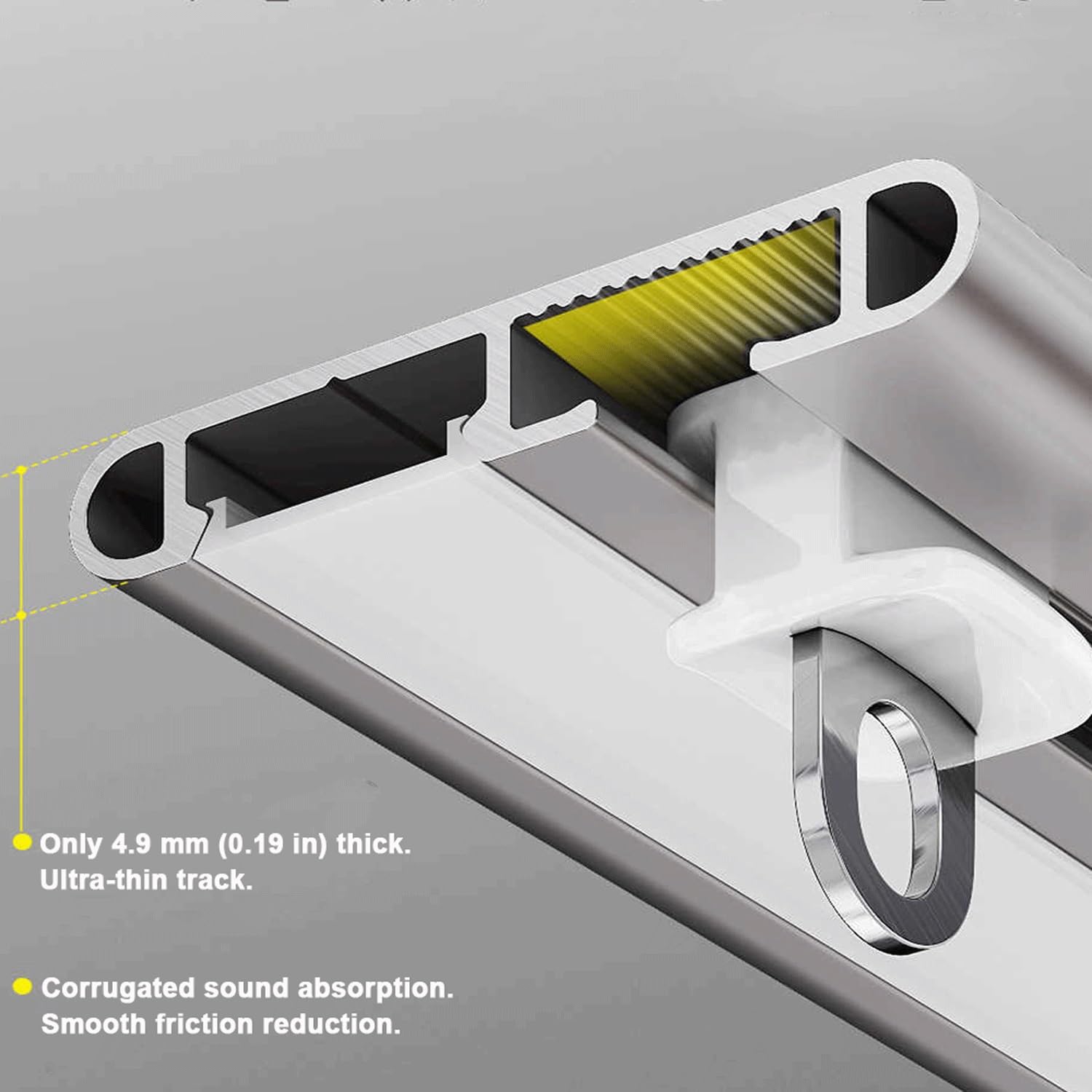 Aluminiu Rail adhésif pour Rideau Système Silencieux avec Rouleaux silencieuse Montage Mural ou au Plafond pour Rideaux/Rails de Rideau de Douche/Séparateurs de Pièces(White,5.8m(19ft))