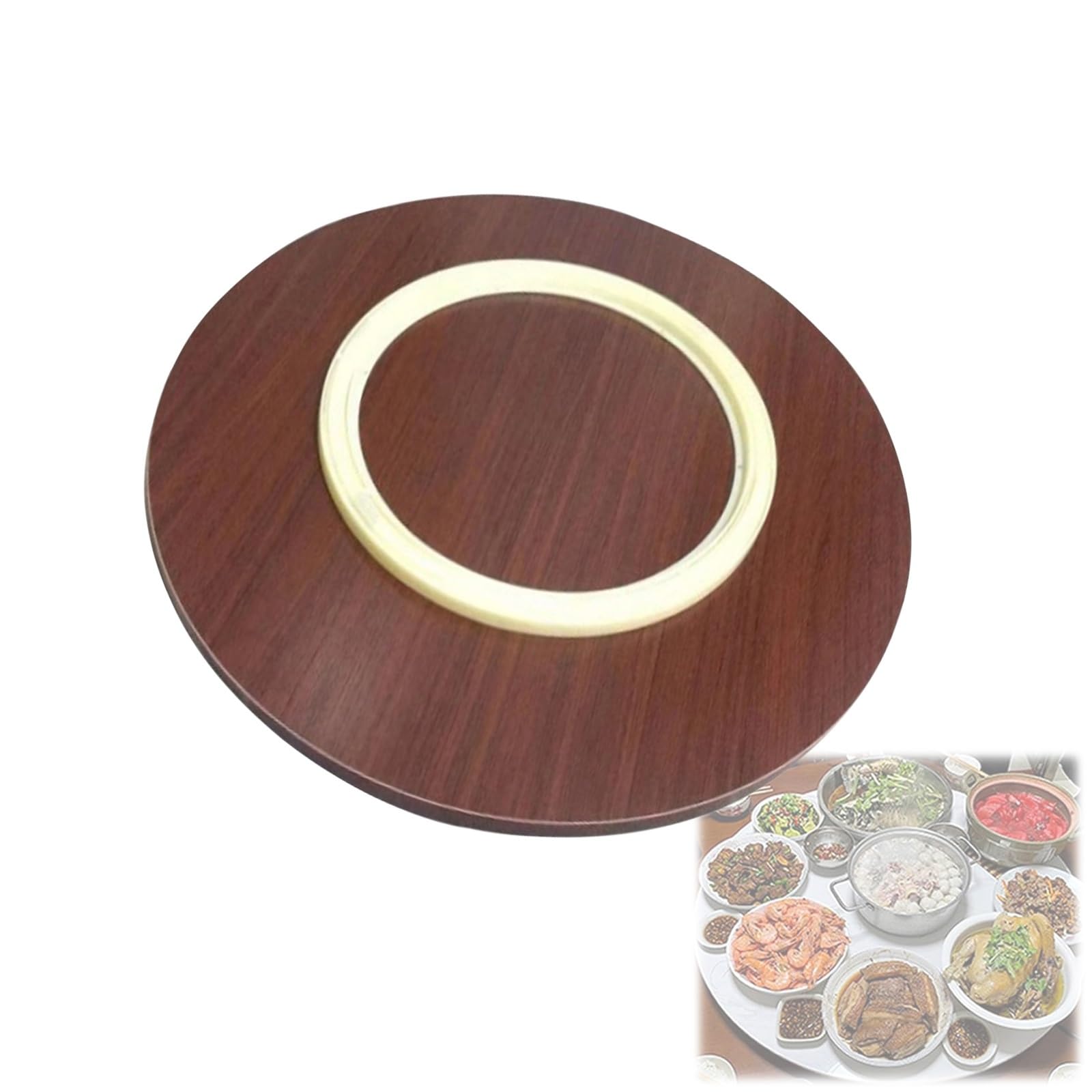 Grande vassoio da portata rotondo girevole in legno, 90 cm, facile da raggiungere cibo su cucina o tavolo da pranzo, piatto di servizio di qualità alberghiera, rotazione a 360° per un uso conveniente