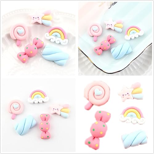 Miniatura 6 de XHBTS 29 piezas de mini princesas de resina para niñas, encantos de oso de gomita, cuentas de oso de resina, nube arco iris, estrella arco iris,
