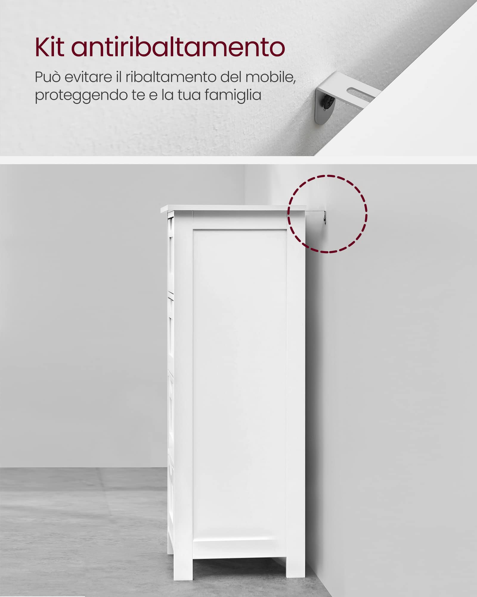 VASAGLE Mobile da Bagno, Cassettiera, Armadio Autoportante, con 4 Cassetti, 30 x 30 x 82 cm, per Bagno, Soggiorno, Sala da Pranzo, Cucina, Stile Moderno, Bianco LHC40W