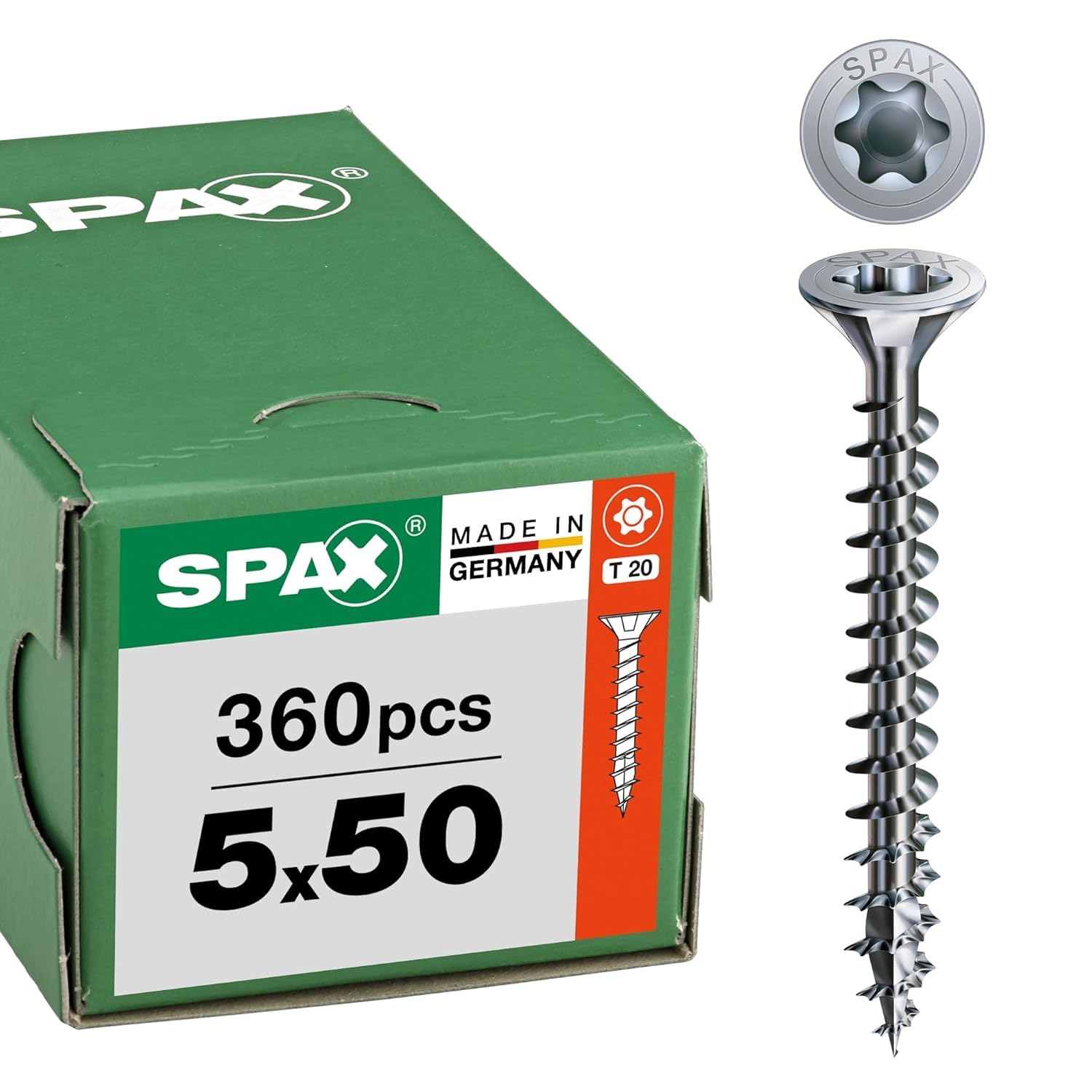 SPAX Universal Screw 5 x 50 mm, Pack of 360 - Wood Screws, Fully Threaded, Countersunk Head, T-Star Plus T20, 4CUT Tip, WIROX Coating - 8000000287923 — image 1