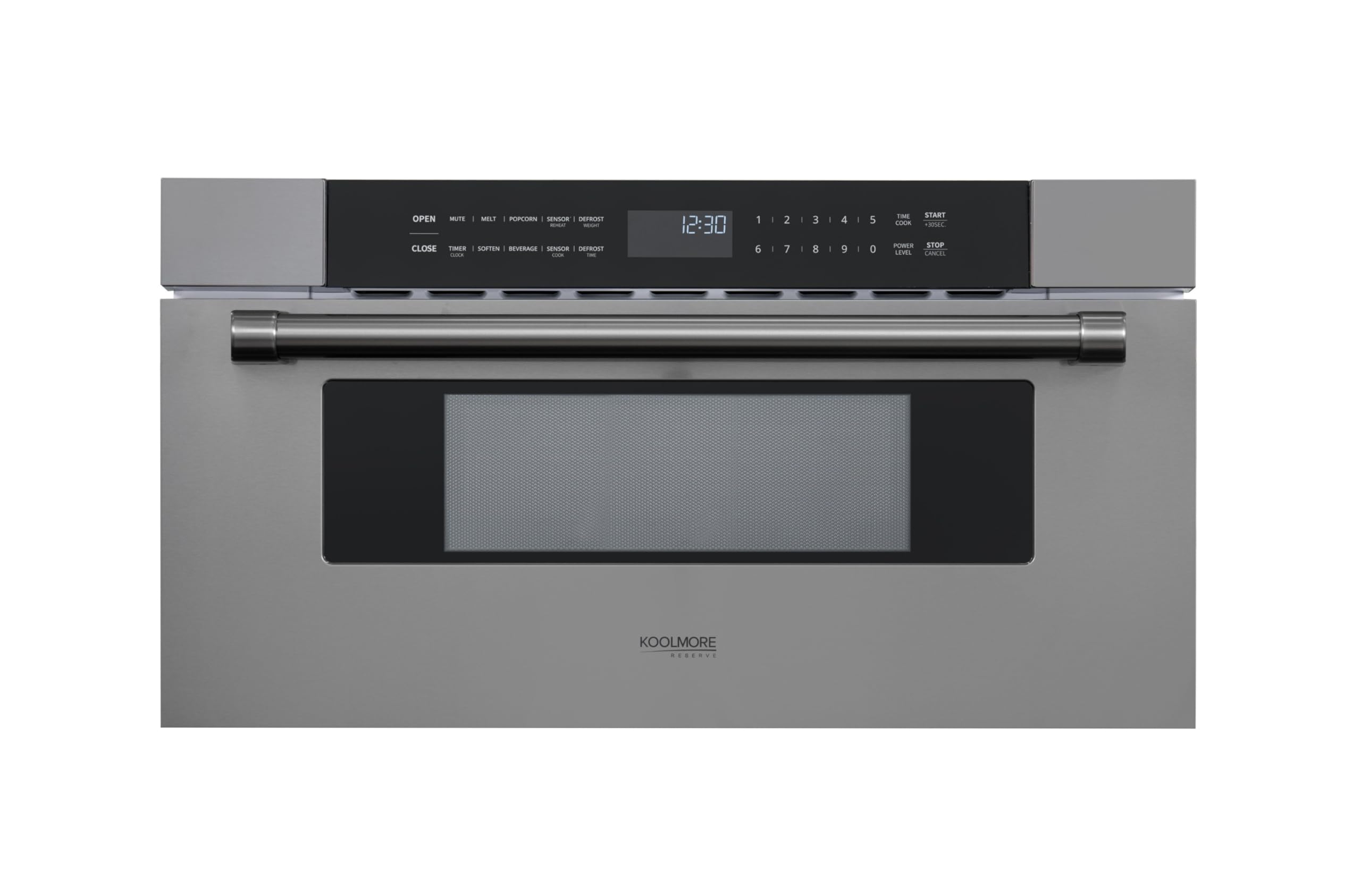 KoolMore Reserve 30 in. 1.2 cu. ft. Microwave Drawer with 10 Power Levels, Sensor Cooking, Melt, Defrost, Bake, Roast, Broil, Timer, Express Cook, 1500 Watts, UL Certified in Black Stainless-Steel