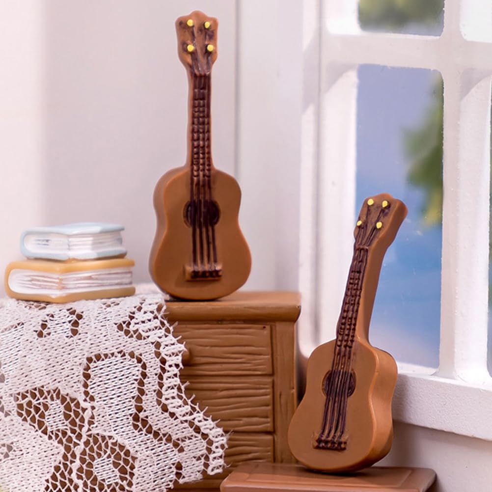 LOGOFUN 100pcs Miniature Guitar Model Miniature Dollhouse Guitar Mini Resin Musical Instrument for Dollhouse Decorations Accessories