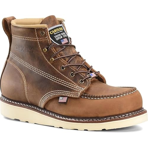 Carolina AMP USA 6" Soft Moc Toe Work Boots for Men - USA Made, Old Town Folklore Leather Upper, Oil & Slip Resistant Outsole, Poron Insole