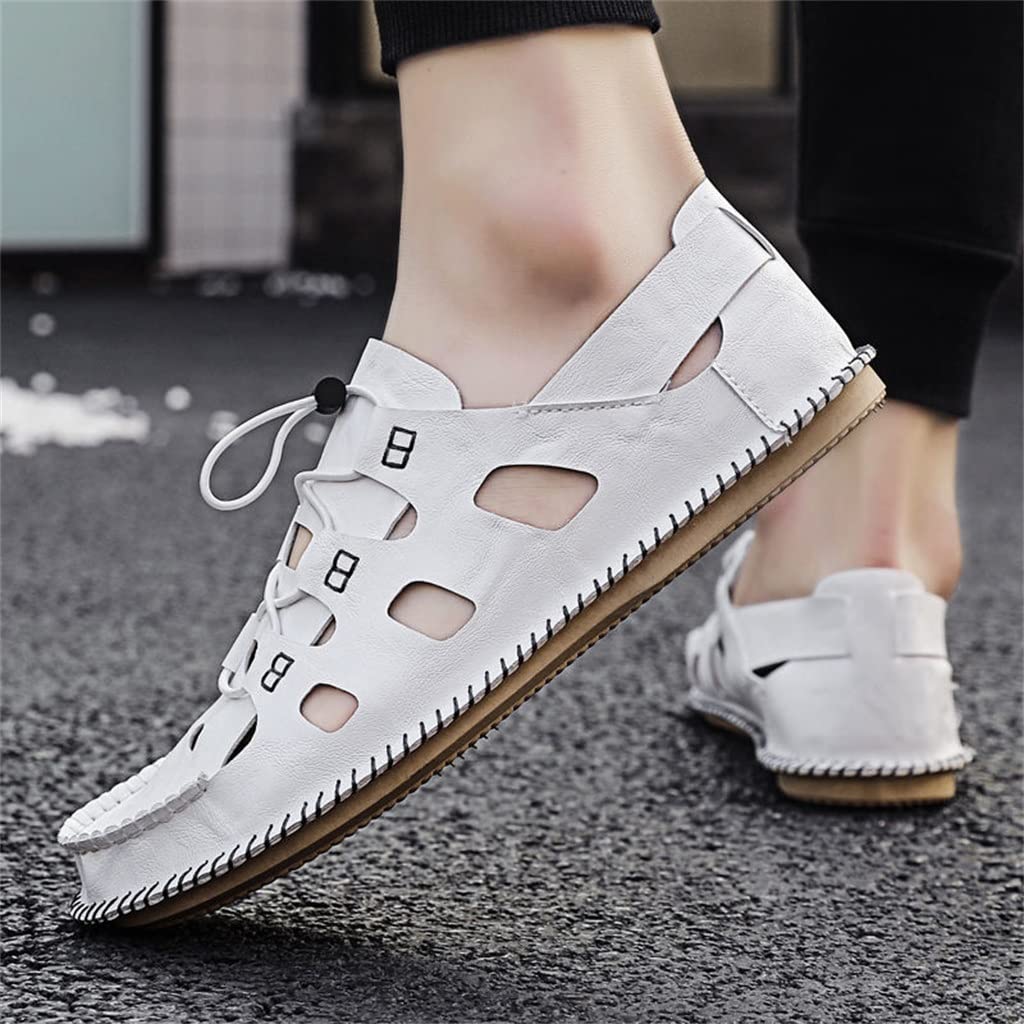 Sandalias de Hombre, Sandalias de Verano, Sandalias Cerradas, Casuales, Zapatos con Agujeros, Sandalias Blancas, Zapatos de Playa Romanos(Código Svart-38