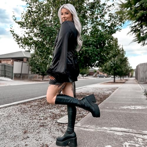 Knee High Boots Women Black Boots For Women Platform Chunky Heel Elastic Combat Boots Women Round Toe Fashion Motorcycle Punk Goth Boots3