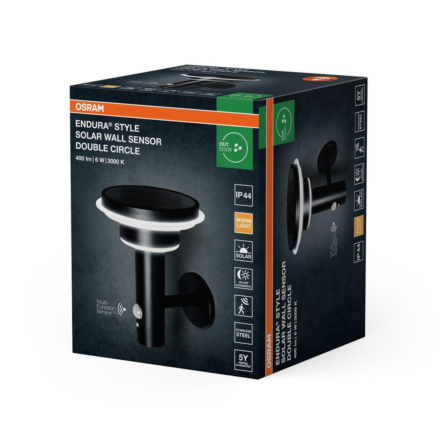 Licht-Erlebnisse LED Solar Wandlampe mit Bewegungsmelder Edelstahl Schwarz 3000 K IP44 Außen modern wohnlich H:22 cm elegant Wandleuchte Balkon