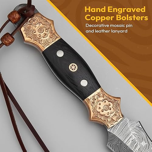 Miniatura 7 de Dessi Cuchillo de caza de hoja fija de acero de Damasco Camping Senderismo. SM11