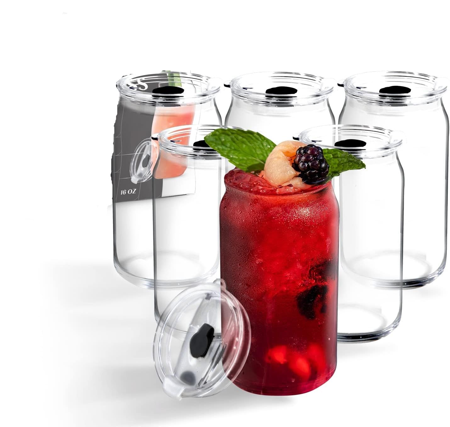 KriVat Can Shaped Glass Drinking Glasses with Lids and Glass Straw 1pcs Cups Beer Glasses Iced Coffee Glasses, Cute Tumbler Cup 1