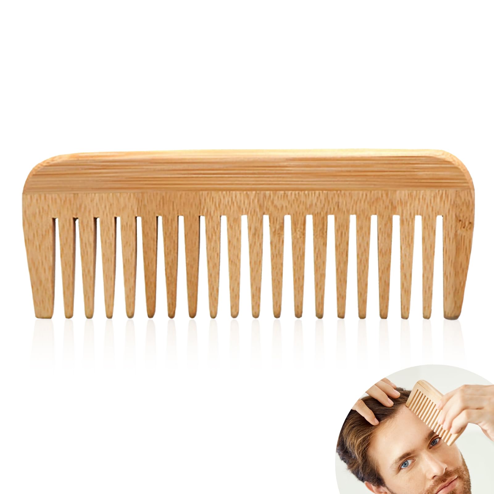Pettine in Bambù Naturale a Denti Larghi, Pettine Antistatico Fatto a Mano, Ideale per Massaggio del Cuoio Capelluto e Cura dei Capelli, Adatto per Uomini e Donne, Design Ecologico e Sostenibile