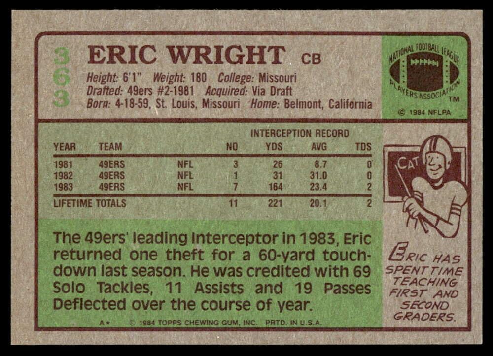 Amazon.com: 1984 Topps #363 Eric Wright 49ers NFL Football