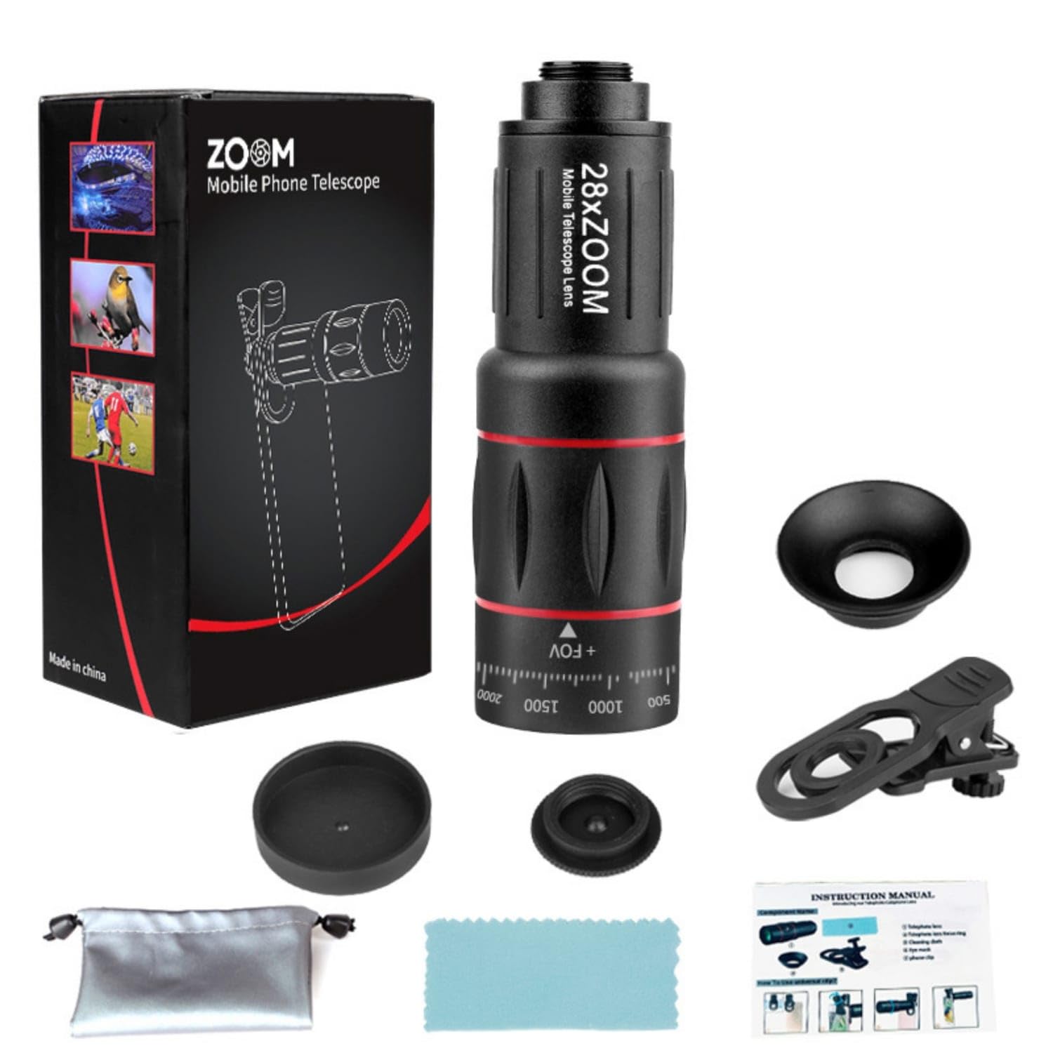 High Magnification Phone Telephoto Lens Kit Tripod Use 28x Zoom Lens Kit Optical Glass Mobile Accessory Rubber Shell, 28X Standard-picture-10