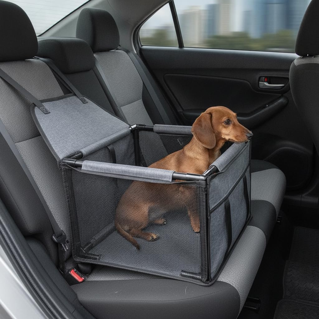 Seggiolino Auto per Animali Pieghevole, Nero e grigio | Struttura pieghevole, Accessorio Auto Cani, , Per Famiglie con Animali