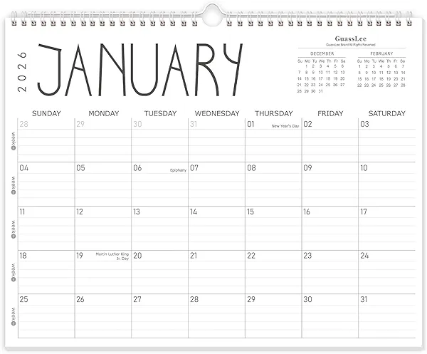 GuassLee Wall Calendar 2026, 2026 Calendar Wall from Jan. 2026 to Dec 2026, 14" X 11" Paper Monthly Planner Wall Hanging Calendar with Thick Paper for Office Home Planning & Organizing
