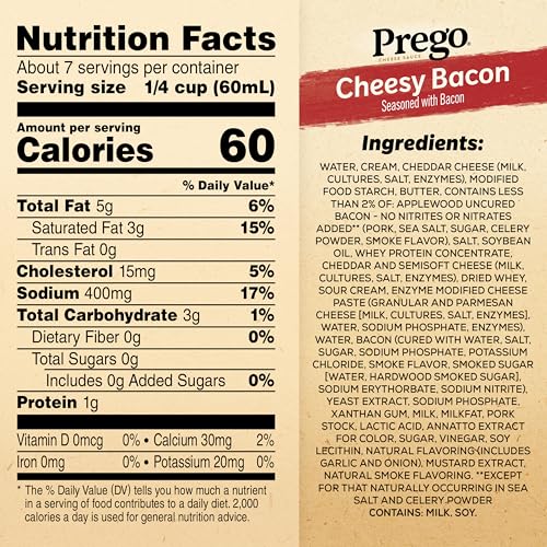 Prego Cheesy Bacon Cheddar Cheese Sauce, 14.5 oz Jar, 12 Pack image 2