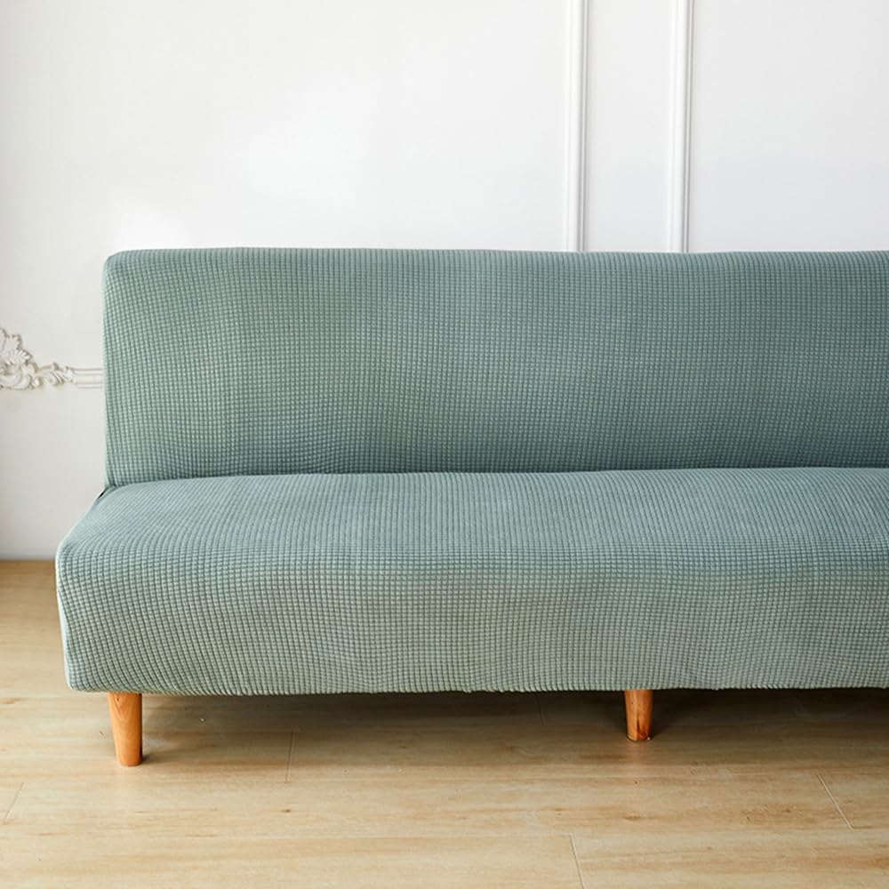 Housse de futon extensible vert sauge pour canapé sans bras 190-230cm