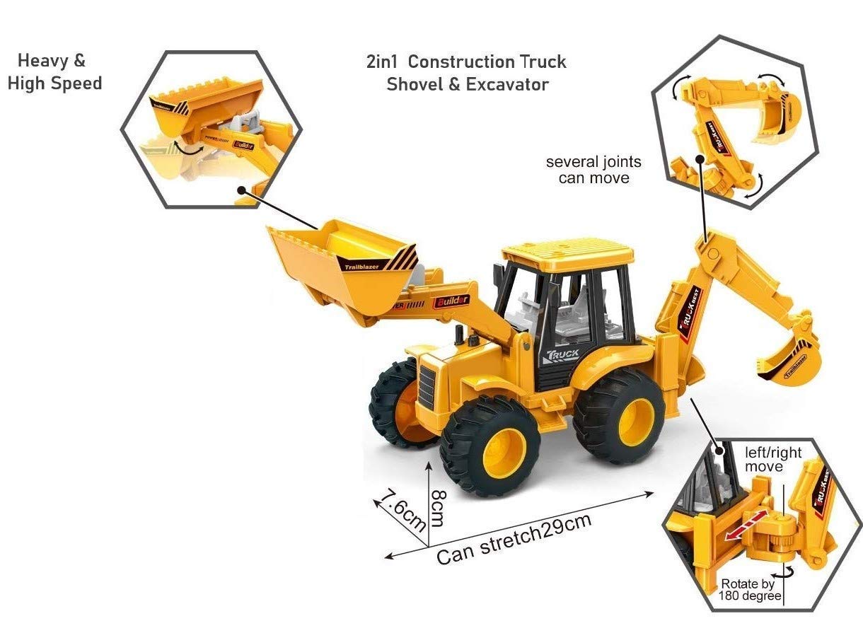 Destonl Bulldozer Excavator Loader Truck Exclusive Collection of Construction Tractor Truck Vehicles Pretend Play Set Toy for Kids Excavator Yellow 1