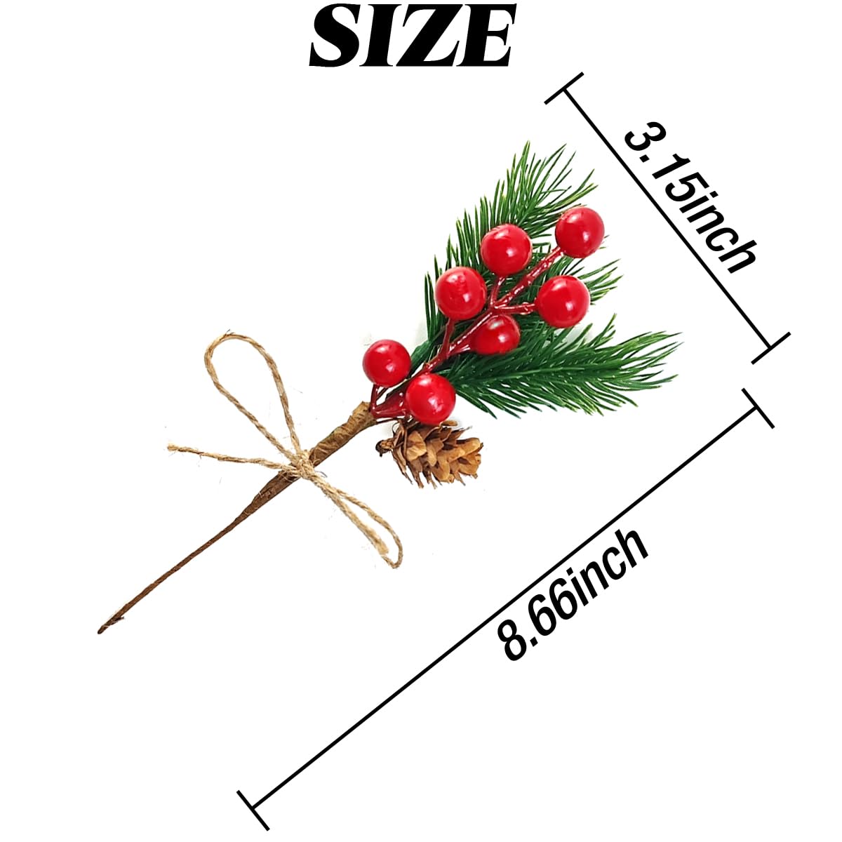 TIHOOD 20,3 cm große Tannenzapfen, rote Beeren, Stiele, Basteln, Zweig, Weihnachtskranz, Stechpalme, künstliche immergrüne Zweige, winzige Tannenzapfen, Dekoration, Blumenplektren für