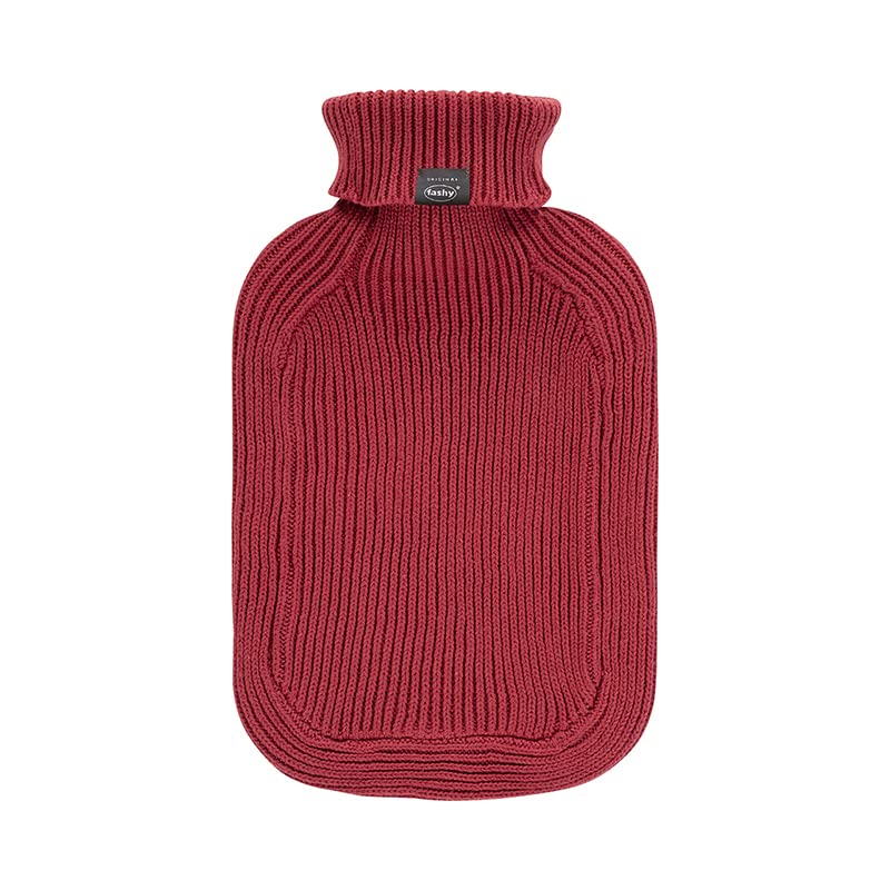 FashyHot Water Bottle with Turtleneck Knitted Cover Rust Red 2 L